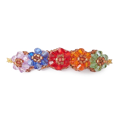 Colorful Flower Glass Beded Bracelets BJEW-MZ00077-1