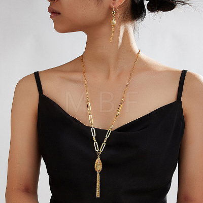 Iron Teardrop Tassels Earrings & Pendant Necklaces Set for Women AK6196-1