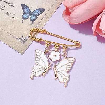 Butterfly & Flower Charm Alloy Enamel Brooches for Women JEWB-BR00144-02-1