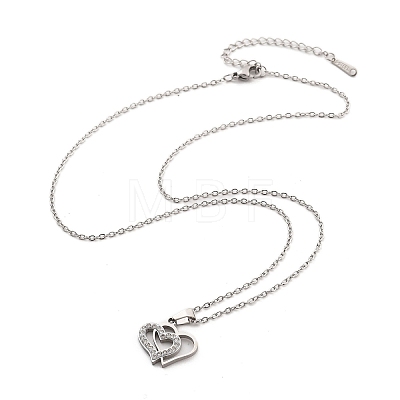 304 Stainless Steel Crystal Rhinestone Heart Pendant Cable Chain Necklaces for Women NJEW-Z056-01B-P-1