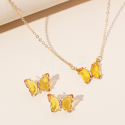 Butterfly Acrylic Rhinestone with Iron Pendant Necklaces & Stud Earrings Sets for Women WGFFCAF-01-1