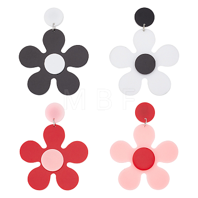 2 Pairs 2 Colors Acrylic Flower Asymmetrical Earrings EJEW-FI0001-09-1