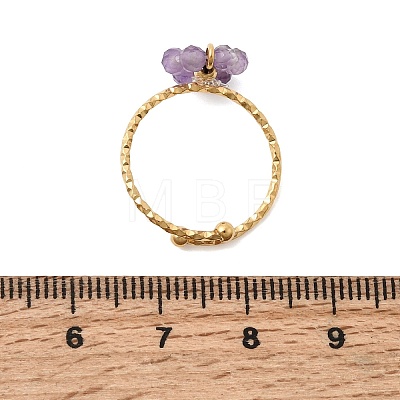 Adjustable 304 Stainless Steel with Natural Mixed Stone Cuff Open Rings RJEW-P187-01G-08-1