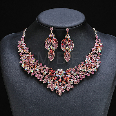 Flower Alloy Rhinestone Pendant Necklaces & Stud Dangle Earrings Sets WGBD82F-03-1