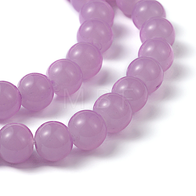 Violet Color Spray Painted Round Imitation Jade Glass Beads Strands X-DGLA-S076-8mm-22-1