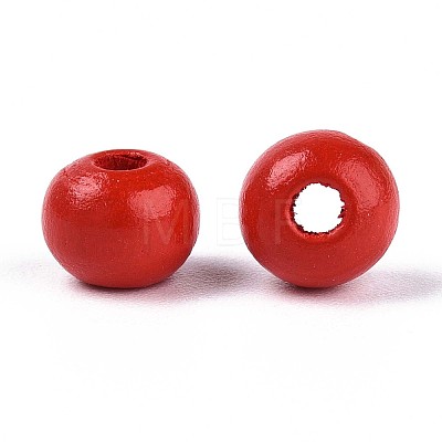 Spray Painted Round Natural Schima Wood Beads WOOD-A018-6mm-07-1