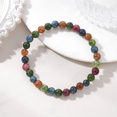 Natural Green Jade Imitation Tourmaline Beaded Stretch Bracelets for Women Men BJEW-JB13467-1