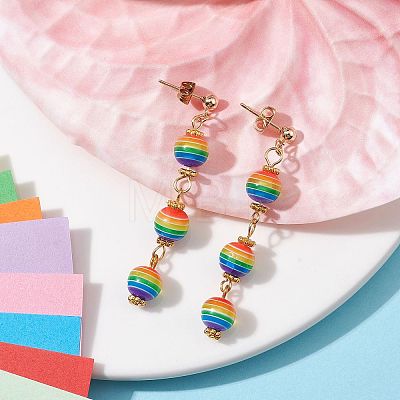 Resin Stripe Beaded Dangle Stud Earrings EJEW-JE05632-1