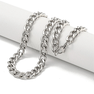 Non-Tarnish 201 Stainless Steel Cuban Link Chain Necklaces for Women and Men NJEW-F322-03P-02-1