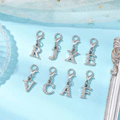 26Pcs Letter A~Z Alloy Rhinestone Pendant Decorations HJEW-JM02651-1