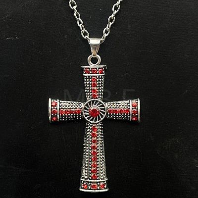 Platinum Alloy Rhinestone Cross Pendant Necklaces NX3454-9-1