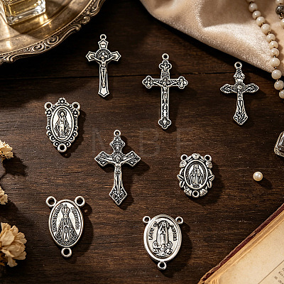 24Pcs 4 Styles Tibetan Style Religion Alloy Virgin Chandelier Component Links FIND-SC0024-31-1