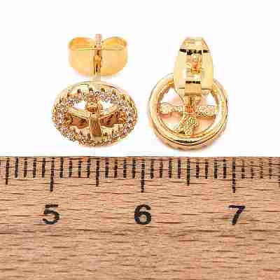 Brass Micro Pave Cubic Zirconia Stud Earrings KK-CBA8EB2-14G-1