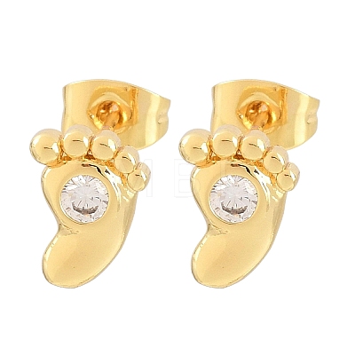 Brass Micro Pave Clear Cubic Zirconia Stud Earrings EJEW-F405-21A-G-1