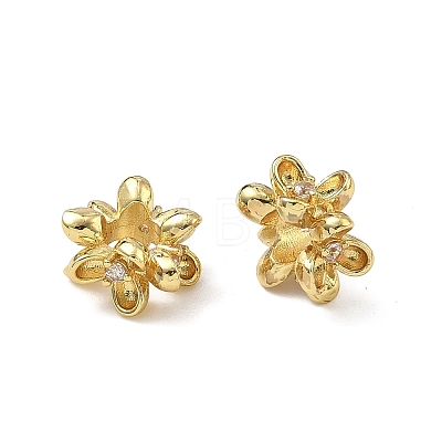 Flower Brass Clear Cubic Zirconia European Beads KK-D228-28G-1