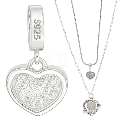 1Pc 925 Sterling Silver Heart Charms STER-BC0004-37S-1