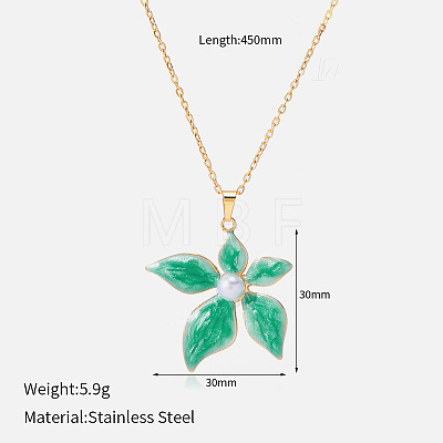 304 Stainless Steel Enamel Flower Pendant Necklaces for Women WG42951-01-1