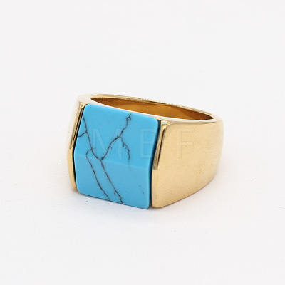 Rectangle Synthetic Turquoise Finger Ring FIND-PW0021-08A-G-1