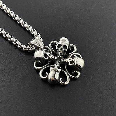 Retro Street Stainless Steel Dance Skull Pendant Necklaces for Men OV0403-1