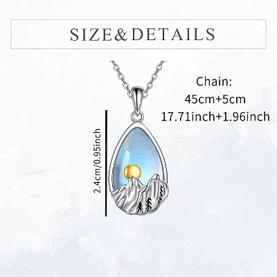 Alloy Glass Teardrop with Snow Mountain Pendant Necklaces WG78F70-01-1