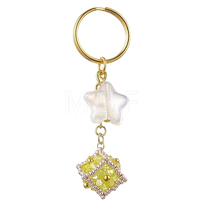 Glass Seed Bead Cube with Acrylic Star Keychain KEYC-MZ00027-1