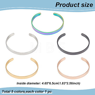 5Pcs 5 Colors Titanium Steel Plain Open Cuff Bangles Set for Women BJEW-AN0001-44-1