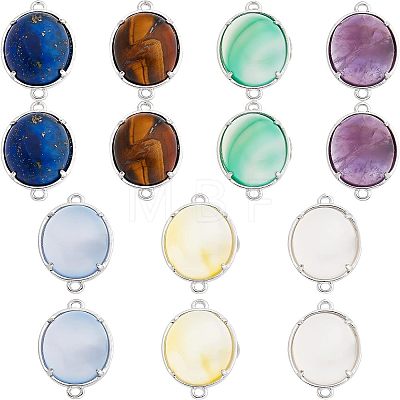 14Pcs 7 Styles Brass Natural Gemstone Connector Charms G-FH0001-79-1