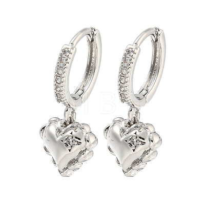 Heart Brass Micro Pave Clear Cubic Zirconia Huggie Hoop Dangle Earrings for Women AJEW-U003-01P-1