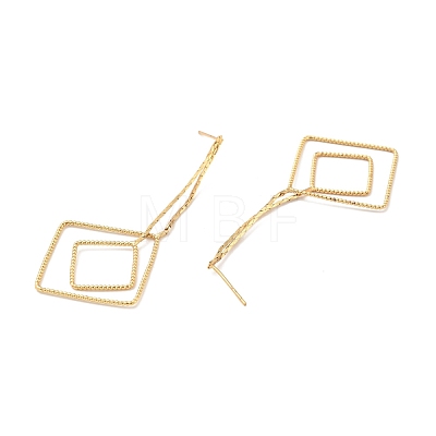 Rack Plating Brass Double Rhombus Long Dangle Stud Earrings for Women EJEW-C028-04G-1