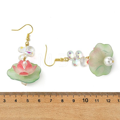 Lotus Glass Dangle Earrings EJEW-TA00812-1