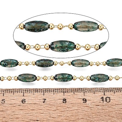 Handmade Brass & Glass Beaded Link Chains CHC-Q021-04A-G-1