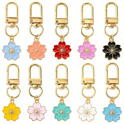 Alloy Enamel Sakura Pendant Decorations HJEW-YW00019-01-1