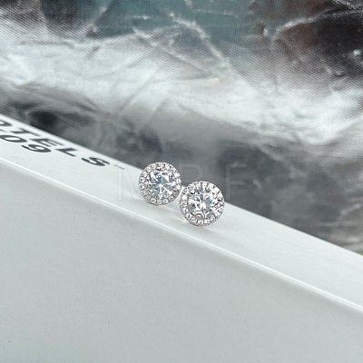 Rhodium Plated 925 Sterling Silver Micro Pave Cubic Zirconia Ear Studs for Women EJEW-P231-61P-1