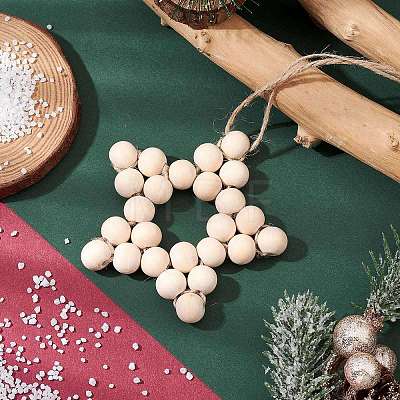 Star Wood Beads Pendant Decorations HJEW-TA00299-1