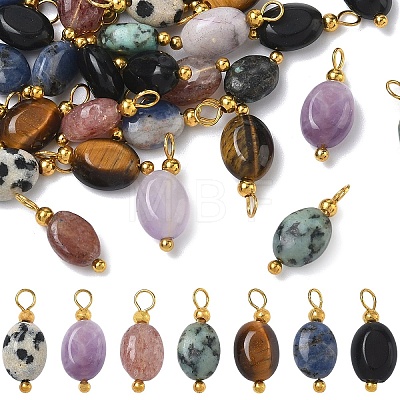 35Pcs 7 Style Natural Mixed Stone Pendants PALLOY-YW00142-1