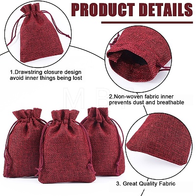 Polyester Imitation Burlap Packing Pouches Drawstring Bags ABAG-BBC0001-02A-04-1
