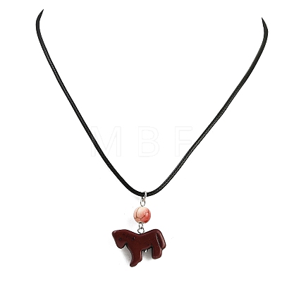 Dyed Synthetic Turquoise Horse Pendant Black Waxed Cord Necklaces NJEW-JN05430-02-1