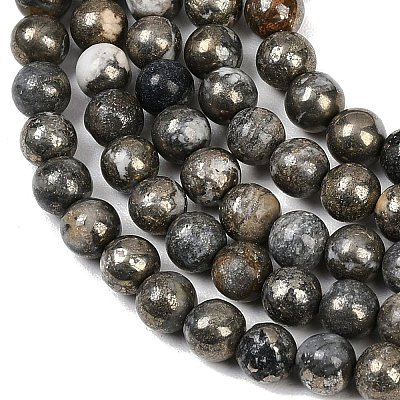Natural Pyrite Beads Strands G-G839-01-8mm-1