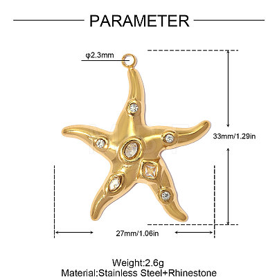 304 Stainless Steel with Rhinestone Pendants RB-OY001-60G-01-1