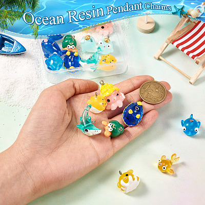 20Pcs 10 Styles Ocean Theme Resin Pendants FIND-TA0002-37-1