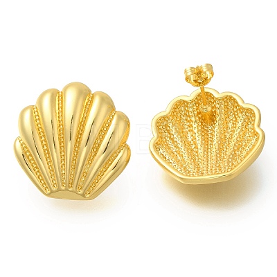 Rack Plating Shell Shapes Brass Stud Earrings EJEW-I310-12G-1