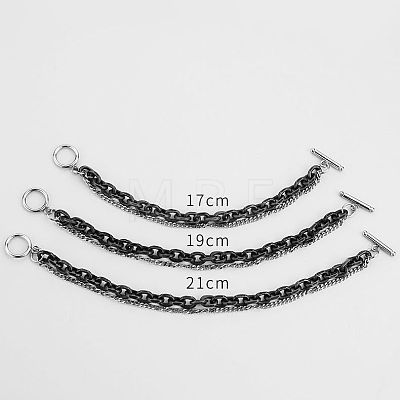 Two Tone 201 Stainless Steel Curb Chain & Cable Chain Double Layers Bracelets for Women Men FS-WGC755C-02-1