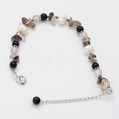 Natural Mixed Stone and Pearl Beaded Bracelets BJEW-JB01982-1
