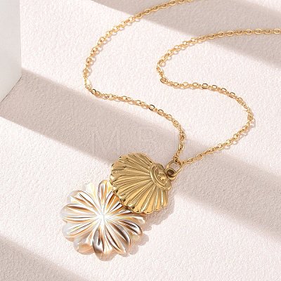 304 Stainless Steel Shell Pendant Necklaces & Stud Earrings Sets SA-CBA2C2A-05G-1
