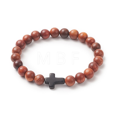 Natural Rosewood & Synthetic Turquoise Beaded Stretch Bracelet for Men Women BJEW-JB09291-1