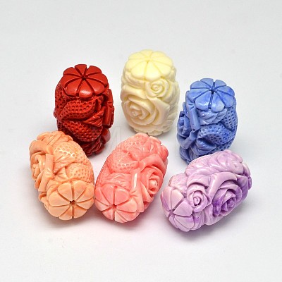 Dyed Carved Column Synthetic Coral Beads X-CORA-O004-04-1