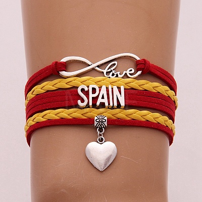 Infinity Love Heart Spain Word Charm Multi- strand Bracelet BJEW-C008-01-1
