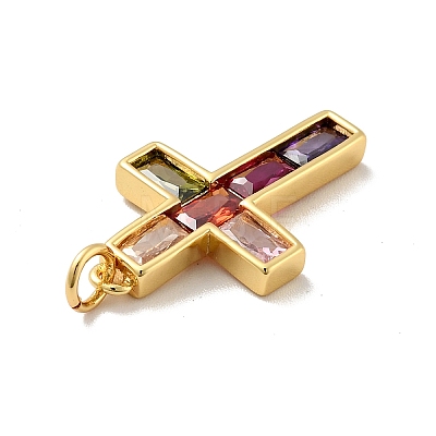 Cross Brass Micro Pave Colorful Cubic Zirconia Pendants X-KK-G419-29G-1