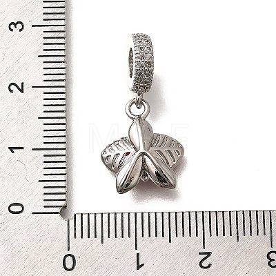 Brass Clear Cubic Zirconia Flower European Dangle Charms KK-M313-38P-02-1