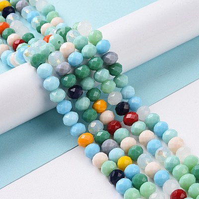 Electroplate Pearl Luster Plated Imitation Jade Glass Faceted Rondelle Beads Strands EGLA-F020-02-8mm-1